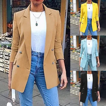 

Womens Ladies Solid Turn Down Collar Jacket Long Sleeve Coat Parka Outerwear Fashion New Casual Long Sleeve Button Work Jacket