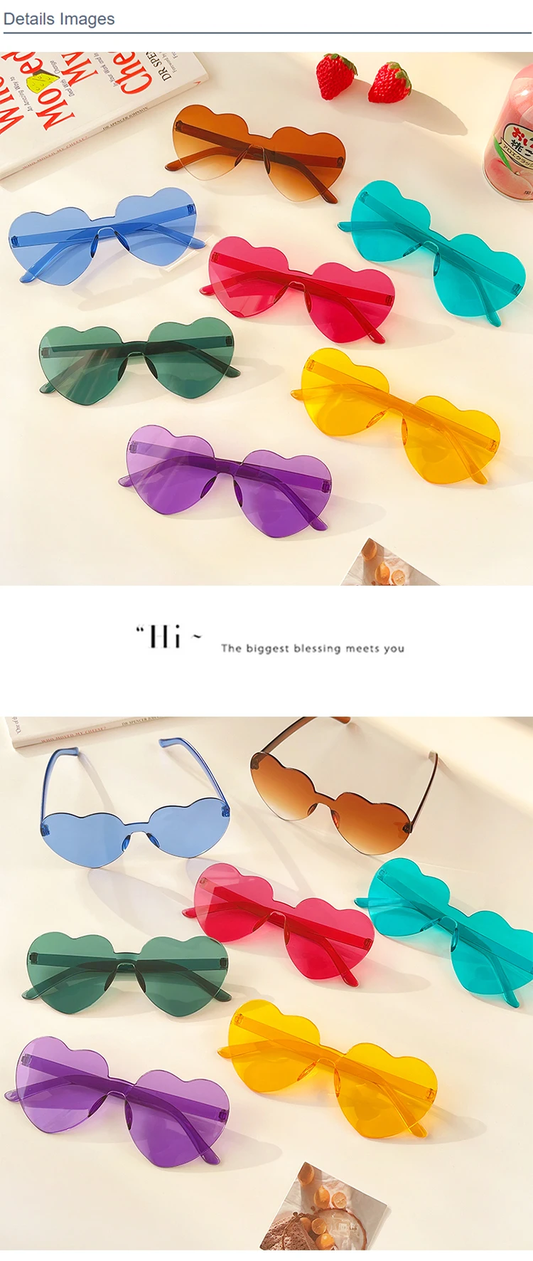 2022 Women Fashion Colors Polarized Heart Shape Tinted Party Sungl Girls Vintage UV400 Colors Rimless Female Sun_voghion.com