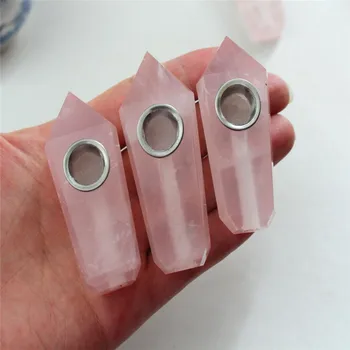 

1pcs mini Natural Rose Quartz Crystal Smoking Pipes Cigarette Tobacco Wand Healing Pink