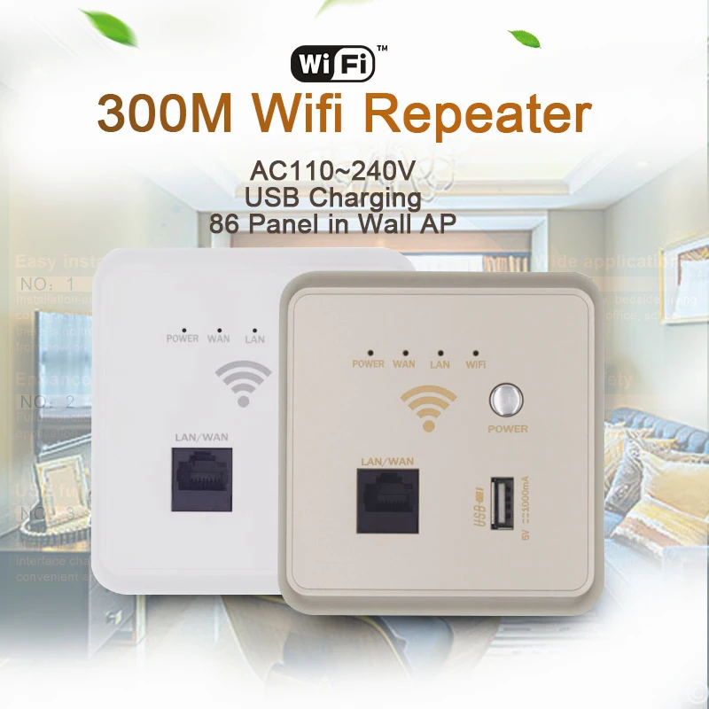 

300Mbps Wireless AP WiFi Router Repeater 86 Panel in Wall Access Point USB2.0 Wireless Router SSID 2.4G 802.11n 10/100M WAN LAN