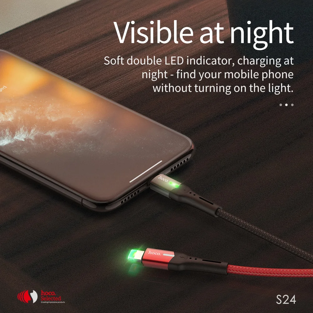 HOCO двойной индикатор светильник для зарядки данных USB кабель для L ightning i Phone 11 Pro X XS XR i Pad 2.4A OTG быстрое зарядное устройство провод Syn