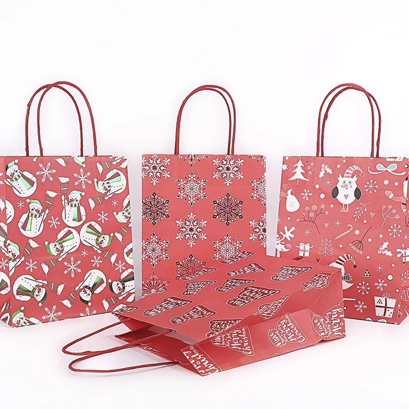 

Unique 12Pcs Christmas Gift Paper Bags Portable Lovely Biscuits Gift Goodies Holders Tote Bags Containers For Party Home Bakery
