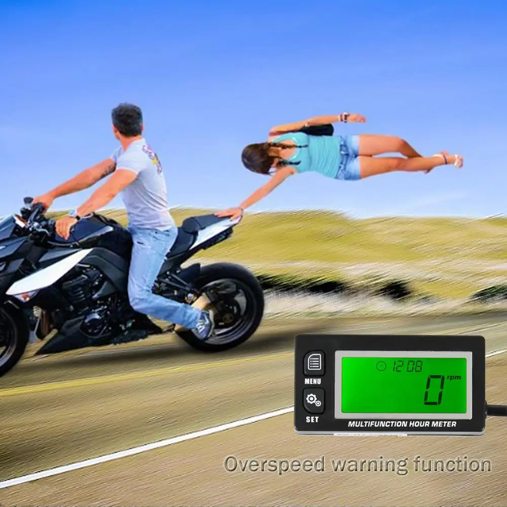 

Tachometer Functional Digital Inductive Gasoline Engine Hour Meter Voltmeter with Clock 2 & 4 Stroke Tachometer Maintenance