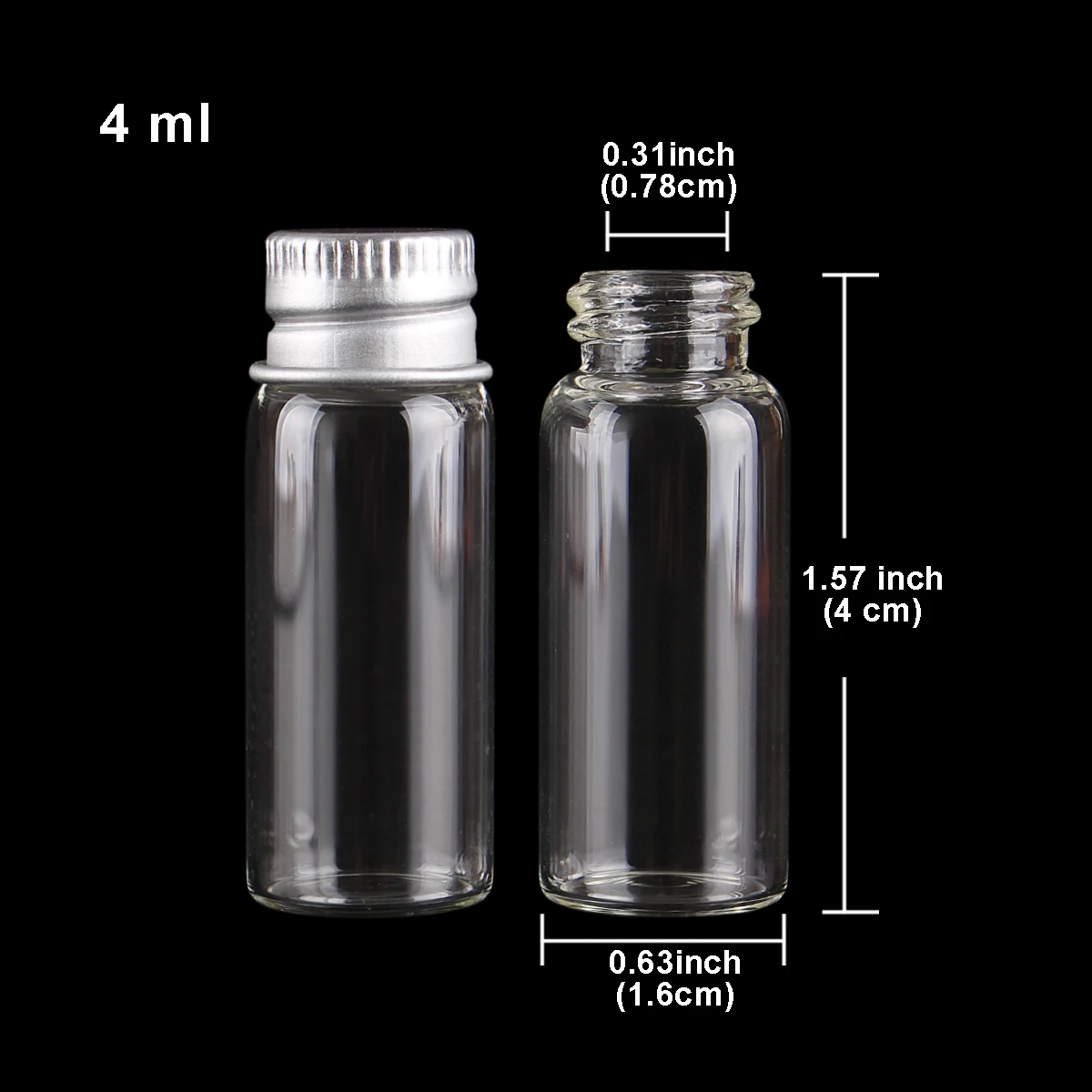 wholesale 100 pieces 4ml 16*40mm Glass Bottles with Aluminum Caps Mini Glass Bottles Tiny Jars Vials 2