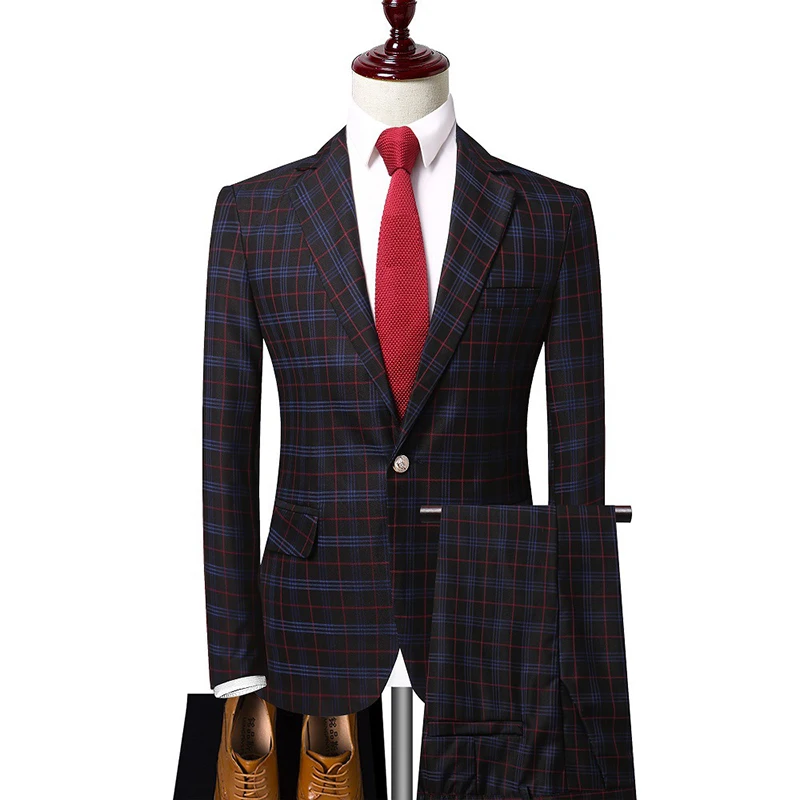 

One Button Groomsmen Shawl Lapel Groom Tuxedos Men Dinner Suit Wedding Dress Best Man Wear Dinne Wear Two/Three Plaid Mans Suits