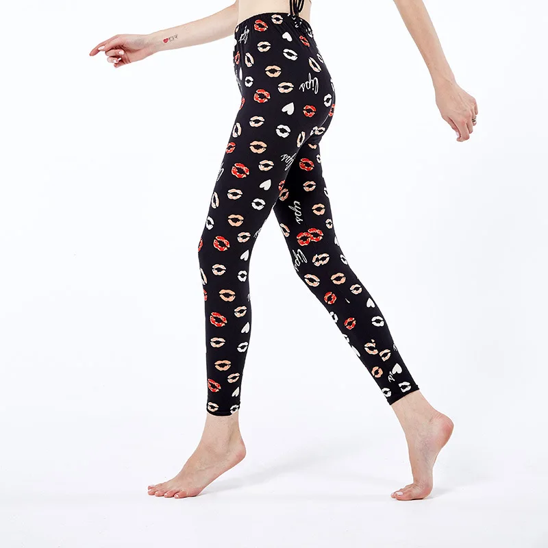 

CUHAKCI High Quality Women Fashion 2020 Plus Size Legging High Waist Polyester Lips Print Fitness Pants Elastic Full Leggings