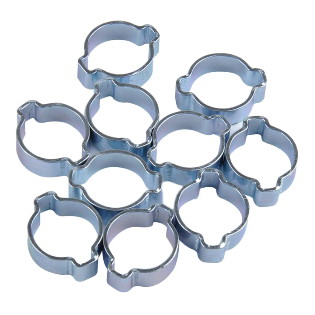 10pcs Double Ears Hose Clamp, 2 Ear Wide Adjustable 23 27mm Zinc Plated