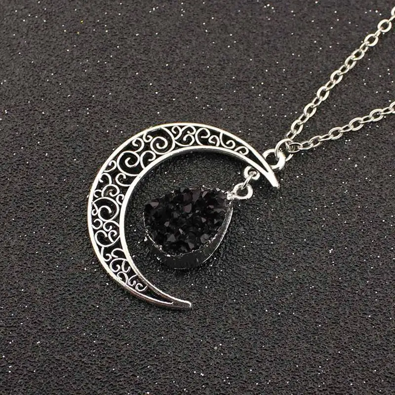 Винтажный Galaxy Moon Crystal Crescent Moon черный, красный и синий кварцевый и из натурального камня ожерелье с опалом подвески - Окраска металла: BK