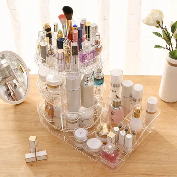 

Makeup Organizer Transparent Large Capacity Adjustable Layers Storage Box 360 Degree Rotatable Lightweight Cosmetic Storage Rack