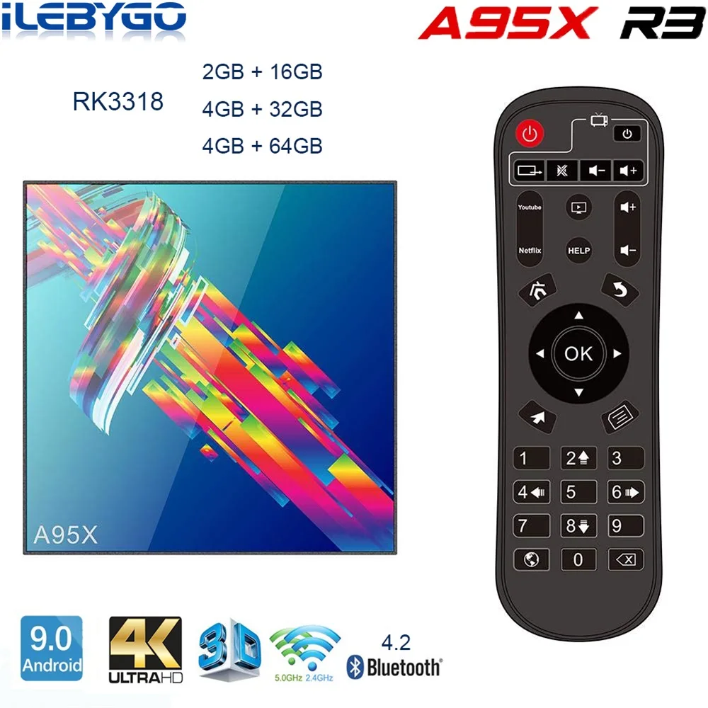 ТВ приставка A95X R3 4 Гб 64 ГБ Android 9 0 Rockchip RK3318 1080P 4K 60fps BT wifi Google Store Netflix Youtube 2 16