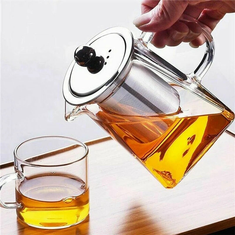 Clear Glass Teapot Jug With Infuser Coffee Tea Leaf Herbal Pot Heat Resistant
