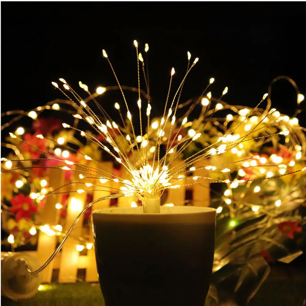 Firework Solar Power LED String Copper Wire Fairy Lights Xmas Party Decor Lamp