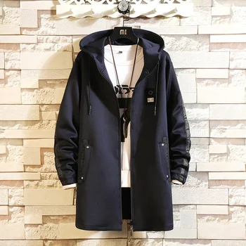 

Men Pop Nice Autumn VogueLong Jacket Trench Coats Men Fashion Hooded Solid Elastic Windbreaker Pocket Trench Jackets Men