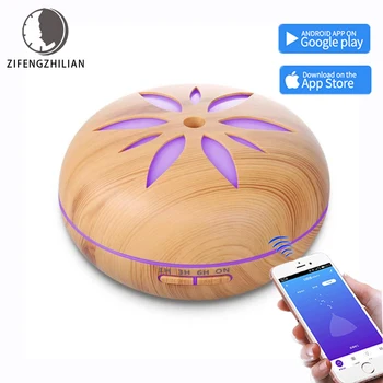 

ZIFENGZHILIA Smart Wifi Essential Oil Diffuser Compatible with Alexa Wood Grain diffuser Ultrasonic Aromatherapy Humidifier