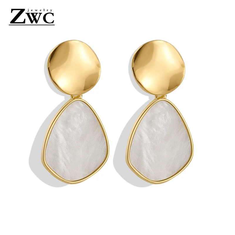 ZWC новые модные корейские золотые серьги в форме сердца для женщин и девушек, вечерние серьги с геометрическим орнаментом