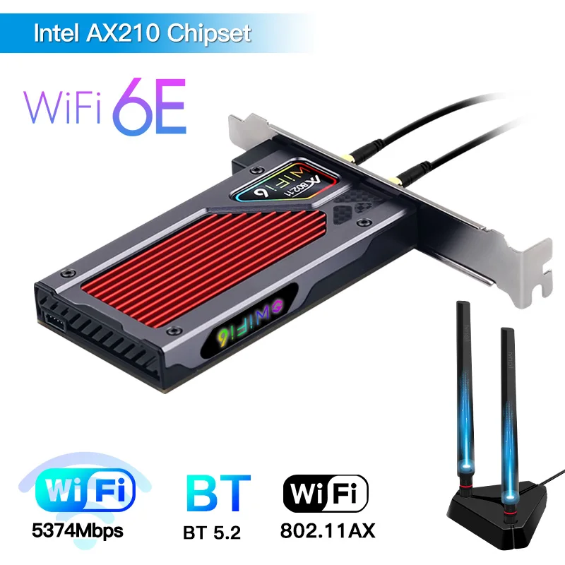 network interface card fenvi 5374Mbps Intel AX210 PCIe Wifi 6E Wireless Adapter Tri Bands Bluetooth 5.2 Wlan Card AX210NGW/AX200NGW MU-MIMO Windows 10 network card Network Cards