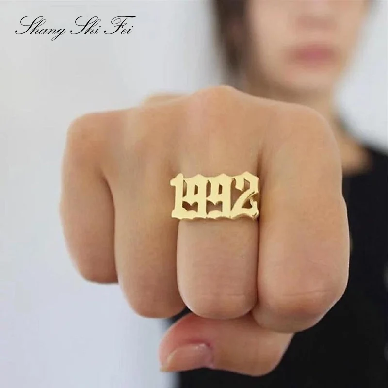 

Year Ring - Gold Signet Ring - Birthday Date ring - Personalized Number Ring - Date Ring - kylie jenner year ring - Personalized