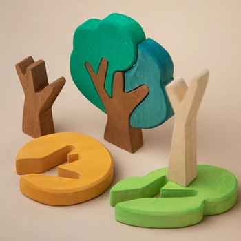 

Three trees imported alder toys Germany imported wood wax oil solid wood bloc large particles puzzle boys and girls toy