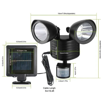 

LED Dual Head Light Kit Wired Solar Panel Mounting Screws Sensitive Motion Sensor Outdoor Waterproof Floodlight