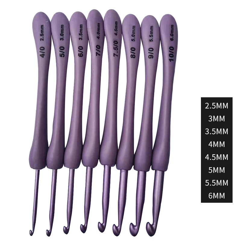 8PCS Fashion Purple Crochet Hooks Set Plastic Handle Knitting Needles for Hats Sweaters Socks Scarves Weaving