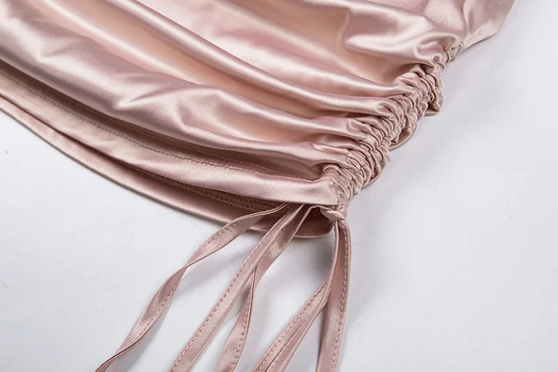 Bazaleas Шикарная шелковая розовая мини-юбка трапециевидной формы, винтажные женские юбки с рюшами, повседневные атласные Короткие юбки