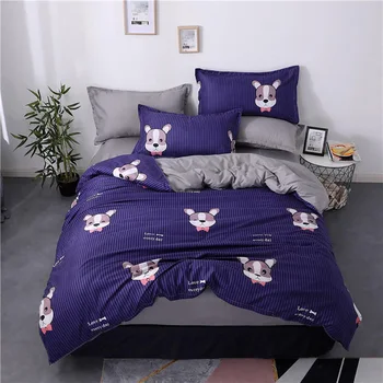 

Thumbedding Stripes Bedding Set Cartoon Dogs Cute Duvet Cover Violet Blue King Queen Full Twin Single Unique Design Bed Set