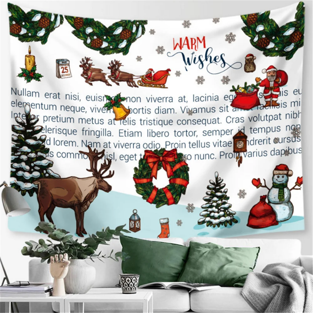 Hippies Merry Christmas Tapestry Wall Valance Hanging Cloth Christmas Decorations For Home Tapestries Decor