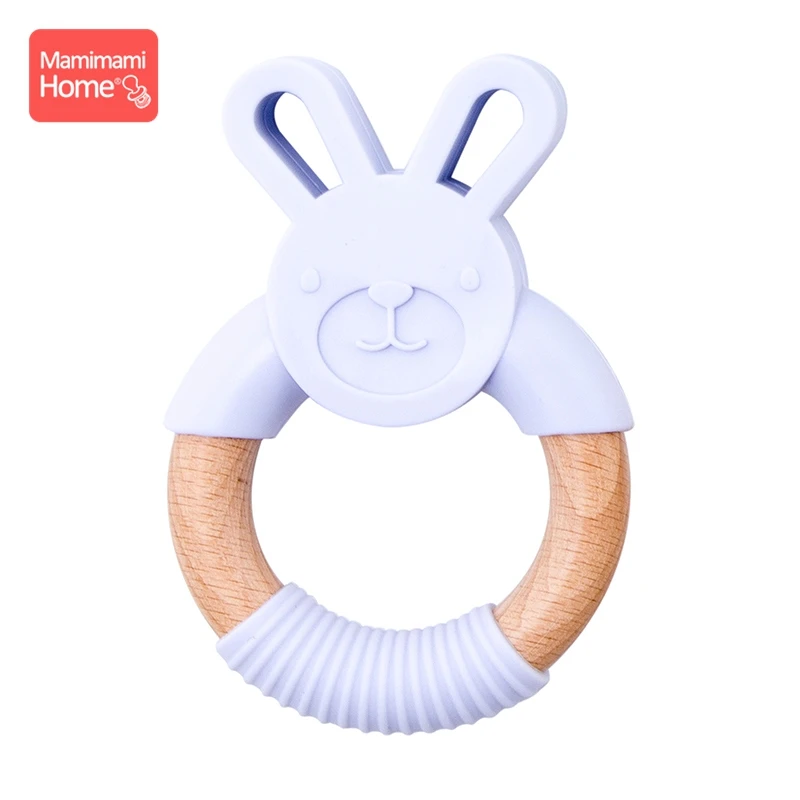 purple Rabbit Ring Mamihome Baby Wooden Teether Animal Ring Silicone Rodent Beech Wooden Blank Rabbit Ears baby products Toys Pacifier Pendant Gift - Цвет: purple Rabbit Ring