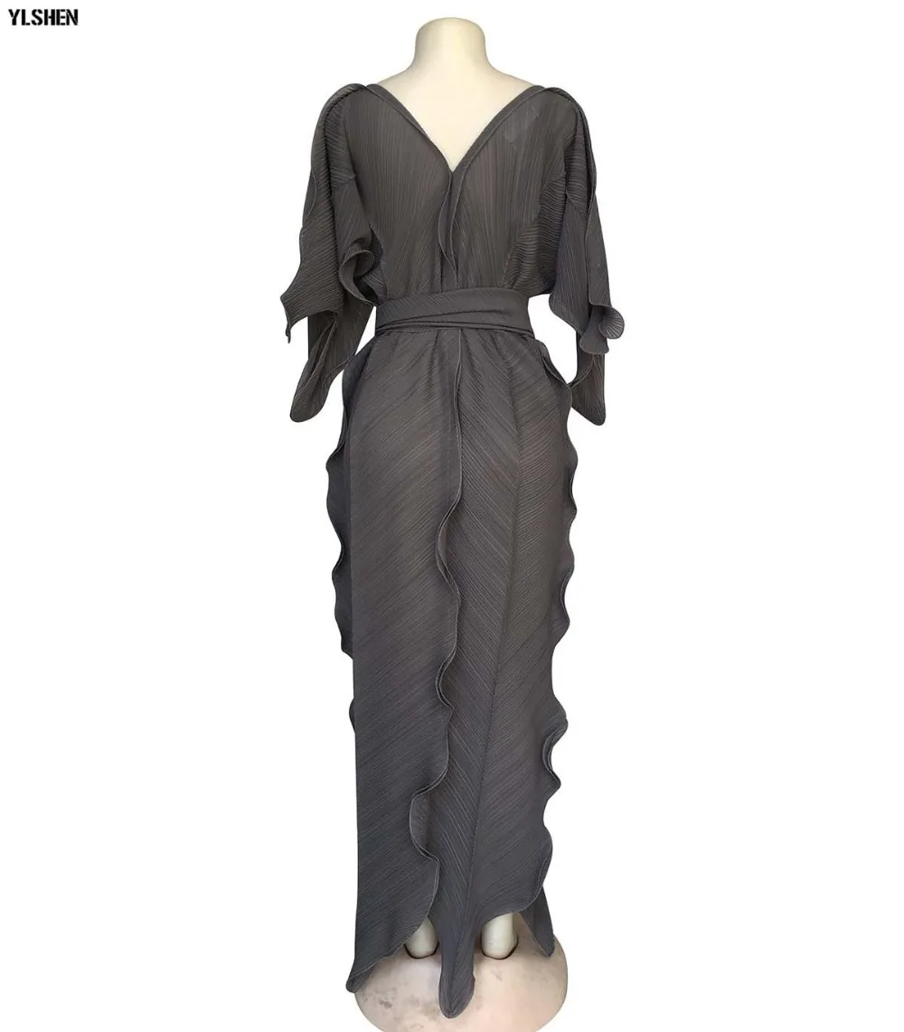 New African Dresses for Women Dashiki Falbala African Dress Clothes Bazin Riche Sexy Pleat V-neck Long Africa Maxi Dress Woman 107