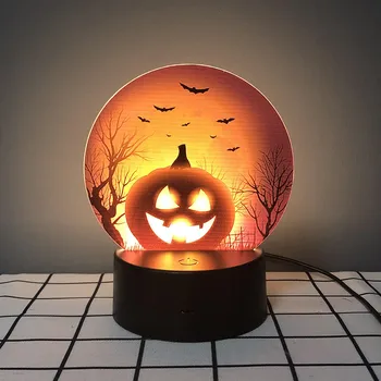 

Halloween Pumpkin Night Light Holiday Party Decoration Bat Pattern Night Lamp Scene Layout Props Bedroom Night Decoration