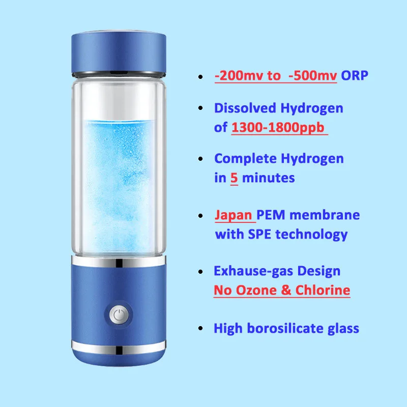 Portable 300ml high dissolved hydrogen up to 1800ppb no ozone SPE/PEM Hydrogen Generator Water Bottle |