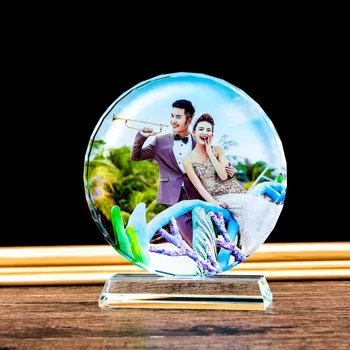 

Personalized Crystal Photo Frame with Stand Custom Round Glass Picture Album Wedding Valentine's Day Gifts for Women Her Couples