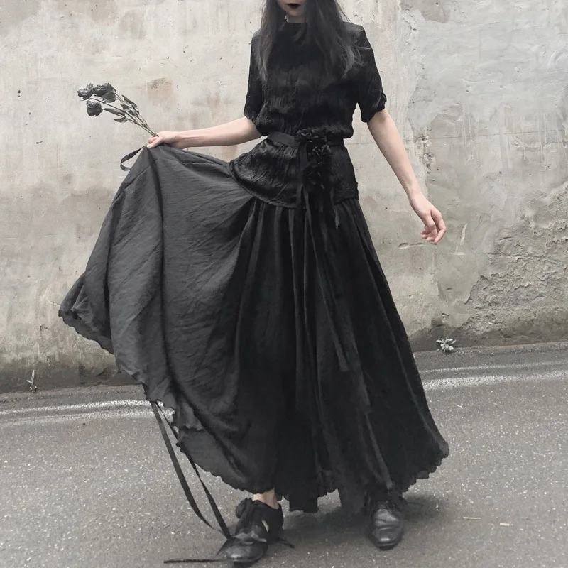 [EAM] высокая эластичная талия, черная Асимметричная длинная юбка с разрезом, женская мода, новая весенняя Осенняя коллекция 19A-a539