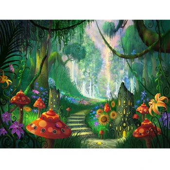 

Fairy Tale Forest Photography Backdrop Children Backgrounds Photo Studio Mushrooms Elves Flowers Photocall Photo Background