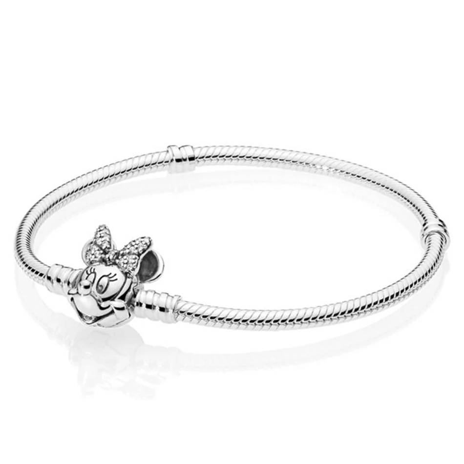 

Authentic 925 Sterling Silver Shimmering Minnie Portrait Moments Clasp With Crystal Bracelet Bangle fit Lady Bead Jewelry