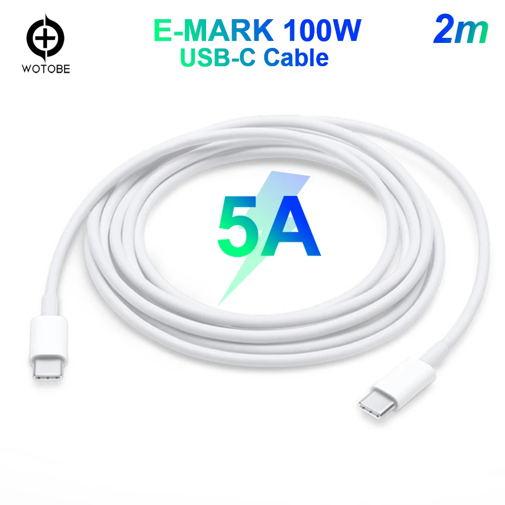 USB-C кабель 2 м 5А E-MARK 100 Вт Быстрая зарядка подходит для MacBook и 29 Вт 30 Вт 45 Вт 61 Вт 65 Вт 87 Вт Thunderbolt 3 интерфейс ноутбука