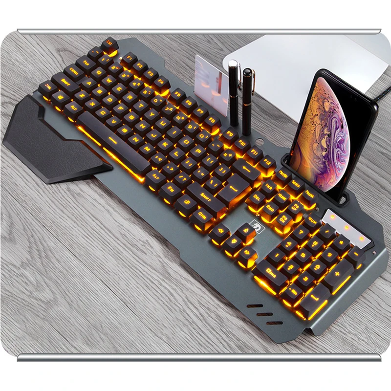 Gaming Mechanical Keyboard Wired Ergonomic Keyboard With RGB Backlight Phone Holder Gamer Keyboard For Tablet Desktop For PUBG