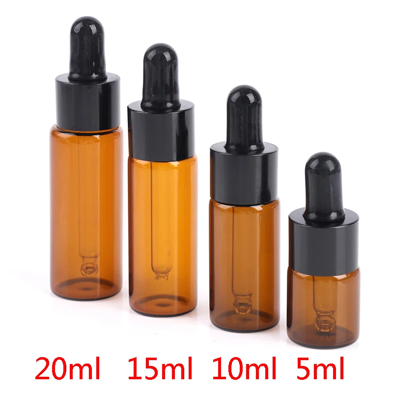 

5Pcs 5ml 10ml 15ml 20ml Amber Glass Dropper Bottle Jars Vials With Pipette For Cosmetic Perfume Essential Oil Bottles