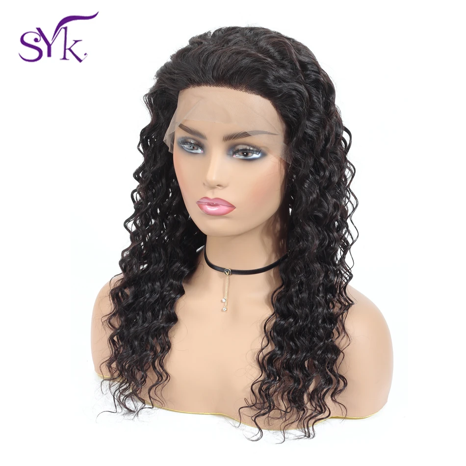 SYK волосы глубокая волна фронтальный парик фронта шнурка человеческих волос парики 13 × 4 150% Плотность 1"-22" бразильские Remy человеческие волосы парик фронта шнурка