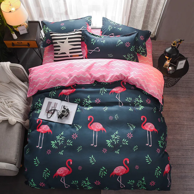 

Cartoon cotton king size Pink winter Bedding Sets 3/4 Pieces luxury Geometric conforter Bed Linen Duvet Cover Sheet Pillowcases