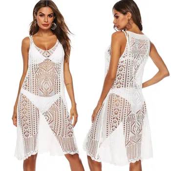 

Dresses Summer 2019 Beach Swim Wear Cover Up Bath Exit Women Plus Size Dress Solid Color Sexy Hollow Loose Knitted Vest