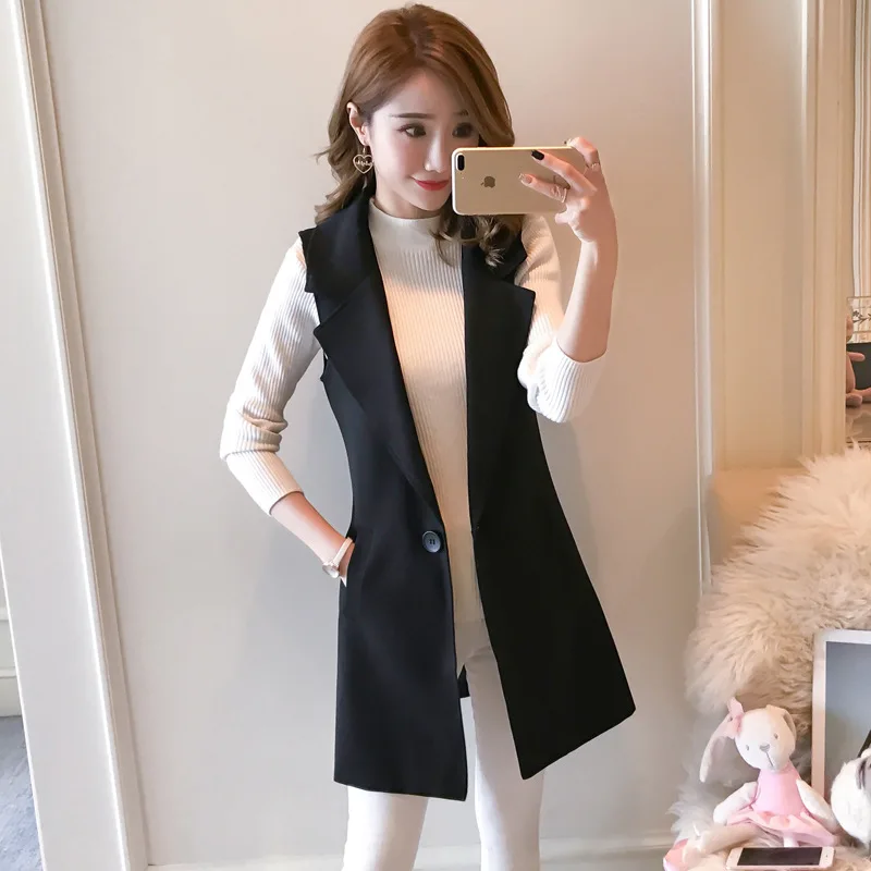

Suit Vest Women Spring and Autumn Wear New Korean Slim Sleeveless Vest Vest In The Long Style Shoulder Coat