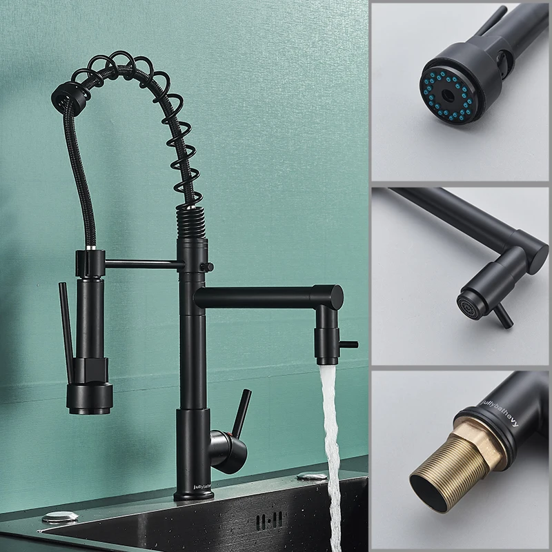 Senlesen Spring Kitchen Faucets Pull Down Kitchen Sink Faucet Brass Deck Mounted Two Spouts Double Mode Hot Cold Mixer Tap Crane