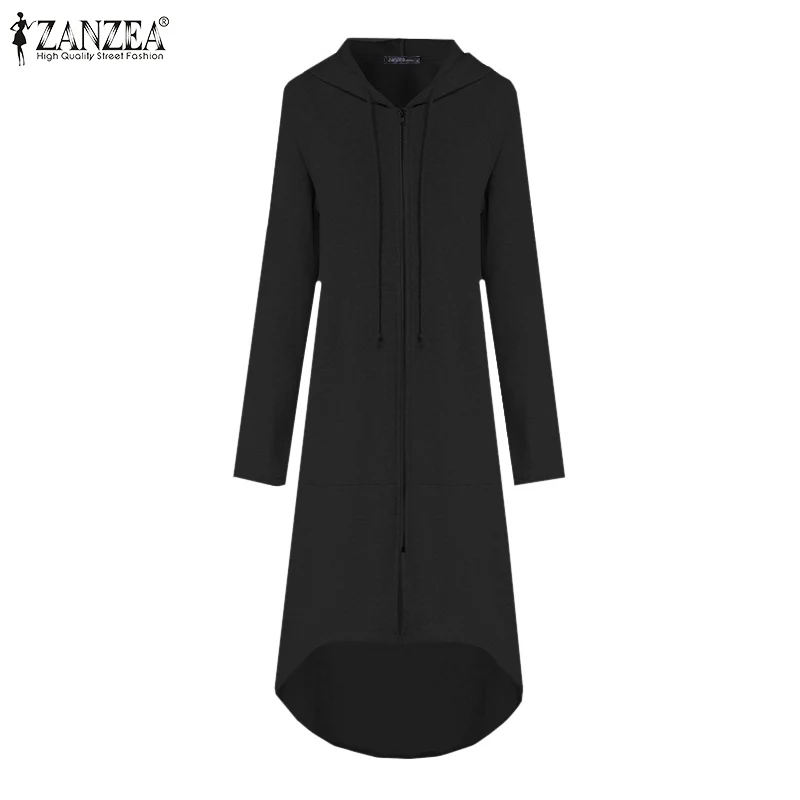 ZANZEA Women Hoodies Sweatshirts Ladies Long Sleeve Zip Up Hooded Autumn New Fashion Pockets Sweatshirt Asymmetric Outwear