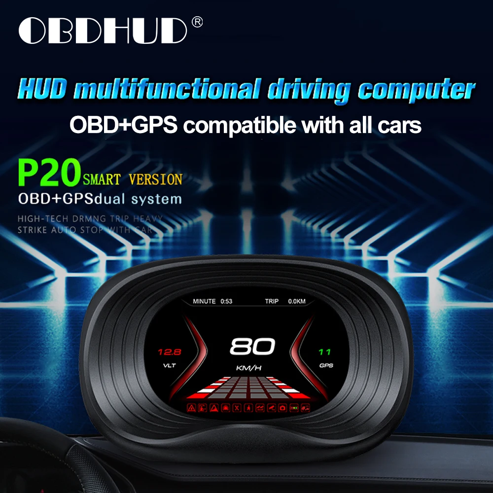 WYOBD P20 HUD OBD2 Head Up Display car GPS+OBD gauge Digital Speedometer Projector Turbo Oil Temp Electronic | Автомобили и
