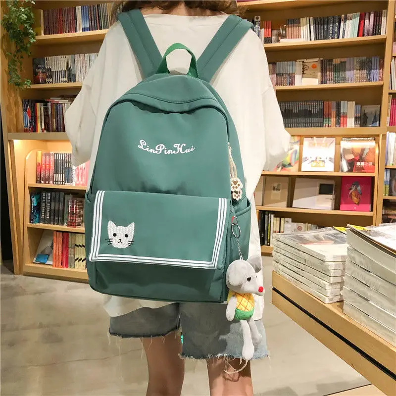 

Casual Cute cat Backpack women School Bags for teenage girls College student bagpack Oxford junior high School back pack female