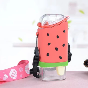 

New Summer Cute Donut Ice Cream Water Bottle With Straw Creative Square Watermelon Cup Portable Leakproof