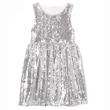 Платья подружки невесты на день рождения с пайетками для маленьких девочек; серебристое платье без рукавов для выпускного вечера; Детские платья для торжеств на свадьбу
