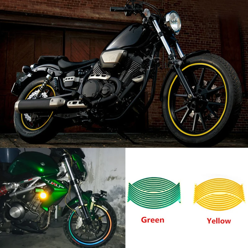 

16 Pcs Strips Motorcycle Sticker Auto Wheel Reflective Decals Rim Tape Motorbik Bike Moto Stickers Car Styling For YAMAHA HONDA
