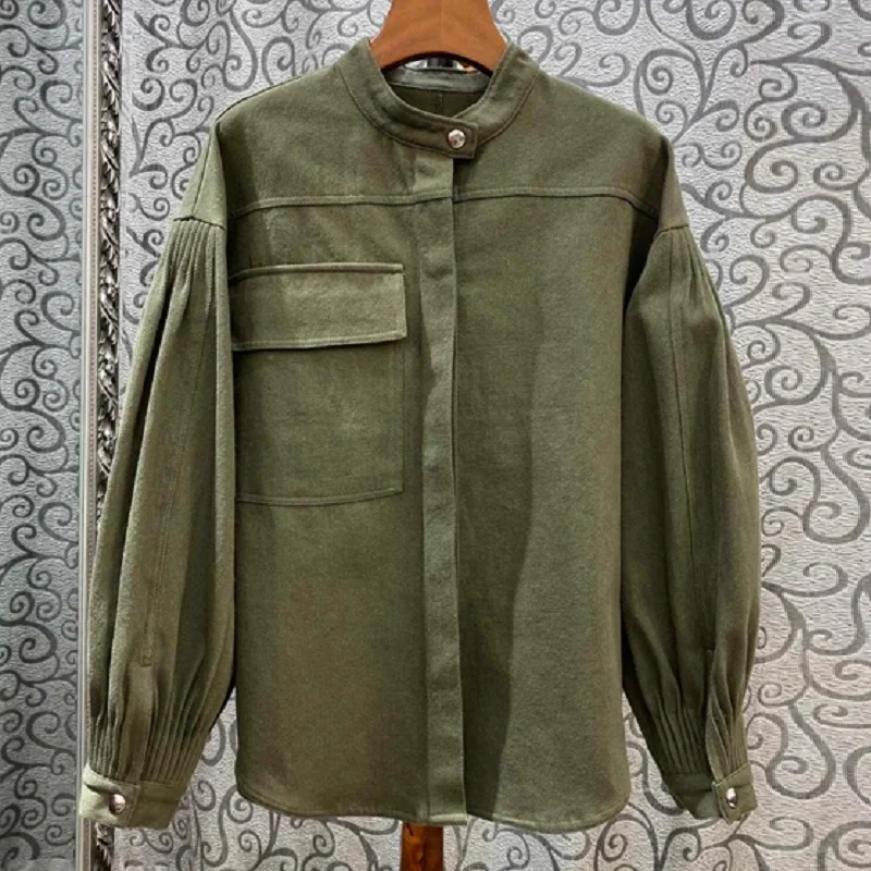 colour 2 Хлопковая куртка Осенняя мода топы пальто для женщин стоячий воротник нагрудный карман пэчворк длинный рукав абрикосовый зеленый пальто для женщин - Цвет: colour 2